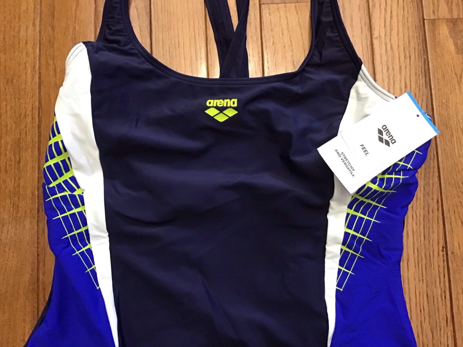 New Arena Size 16W-18W Womens Swimsuit 3Fold, V- Back, Navy Neon Blue (C41-10)