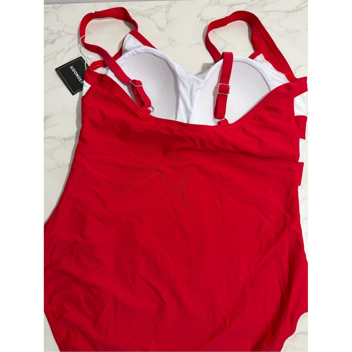 NWT Aidonger Red & White Crisscross One-Piece Swimsuit – M