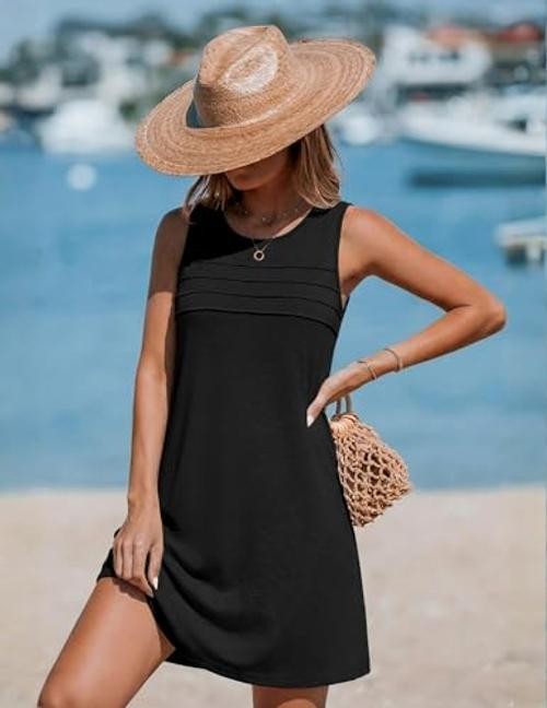 Womens Swimsuit Cover Up Pleated Front Bathing Suit Coverups Large 1-black