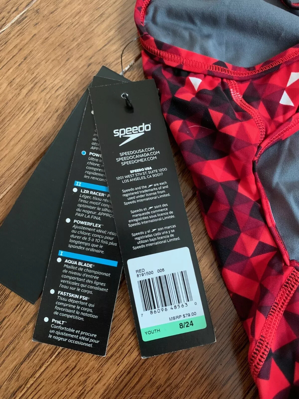 Speedo Performance RaceIII Red Swim suit Flyback Female Youth 8/24 NEW with Tags