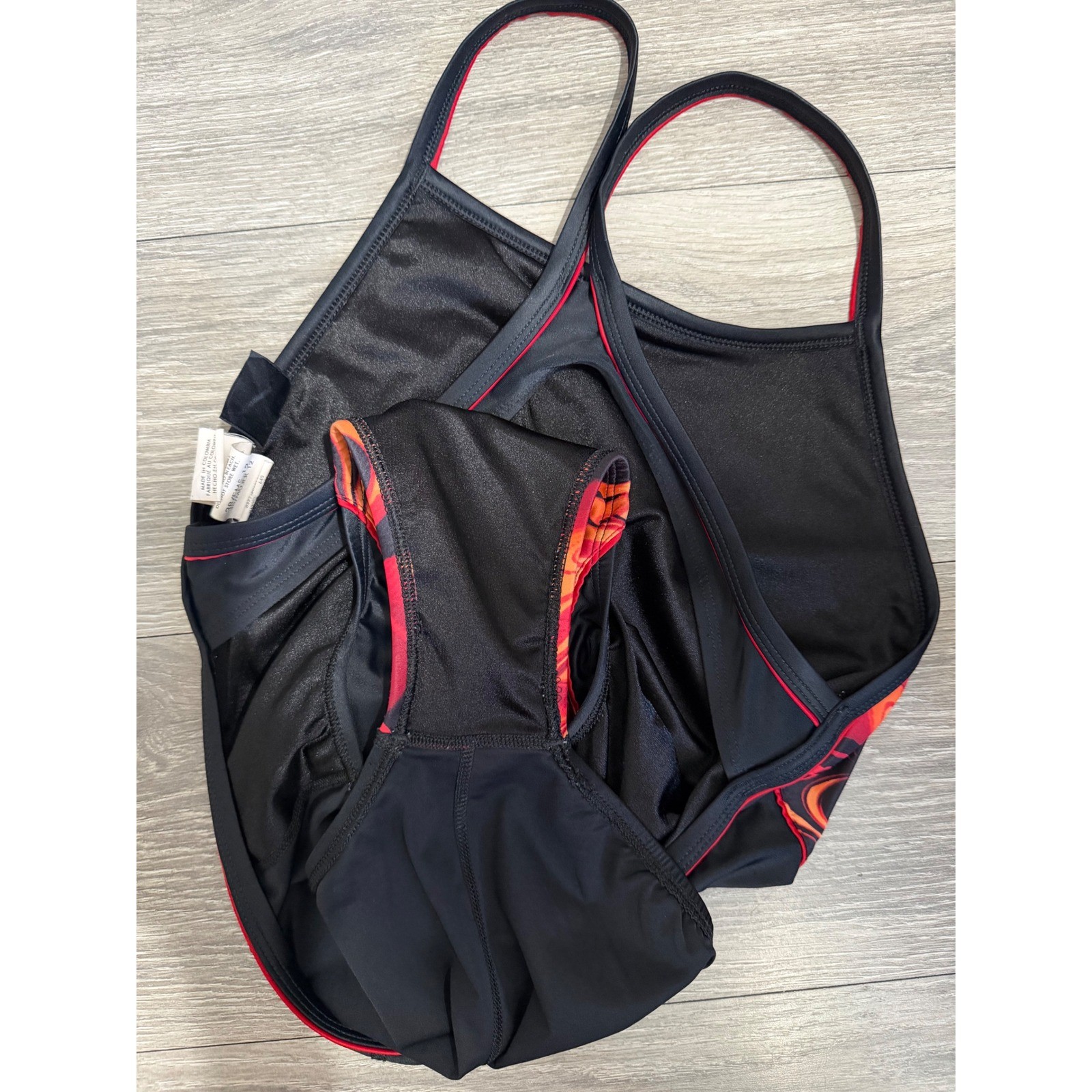 Womens Red Orange Swirl One Piece Swimsuit Size 38/12 Racerback Training Y2K