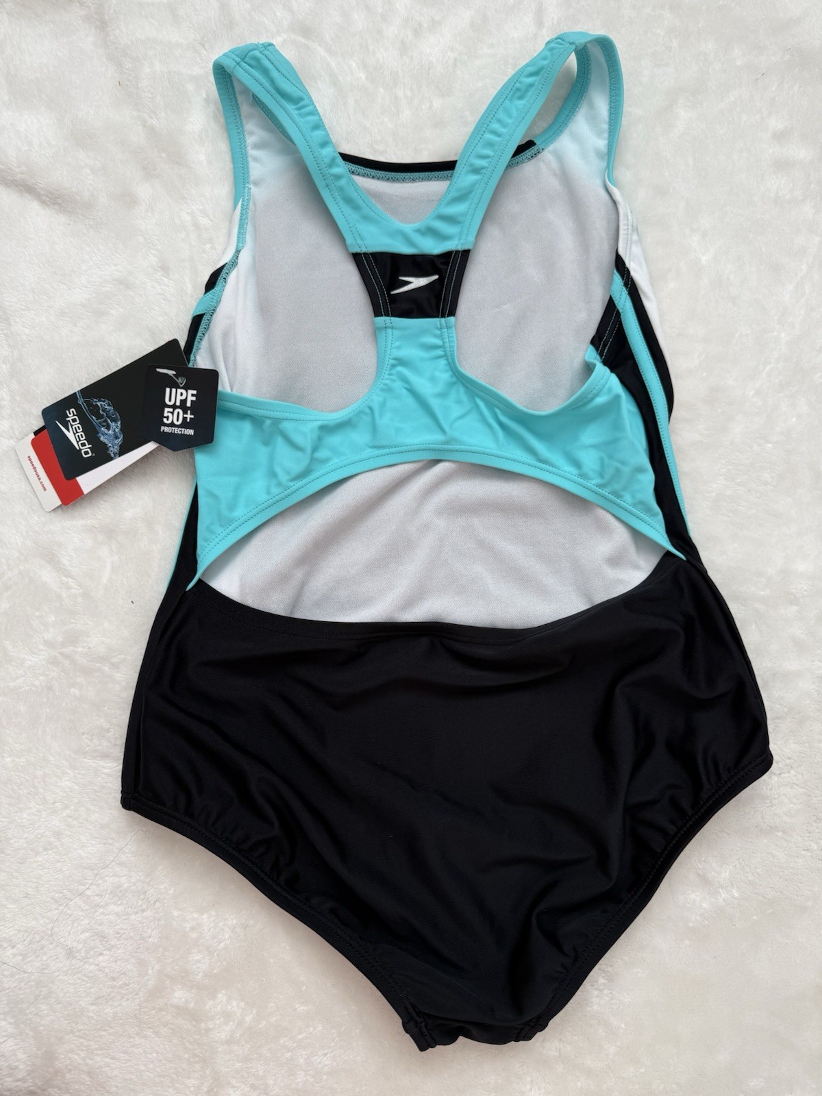 Speedo Women’s One Piece Competitive Swimwear Black Aqua White UPF 50+ Size 38