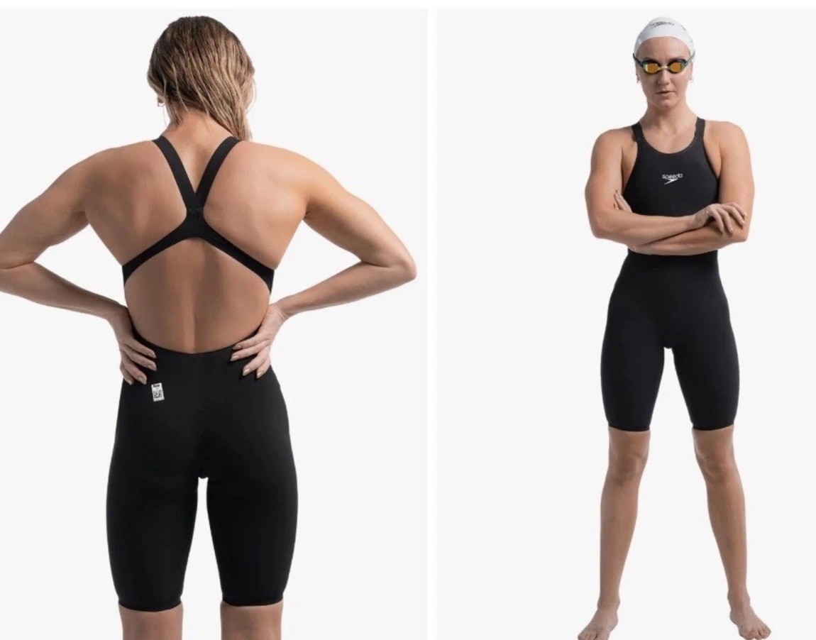 New Speedo Size 24 LZR Racer Pro 2.0 Open Back Kneeskin Swimsuit Black (C27-18)