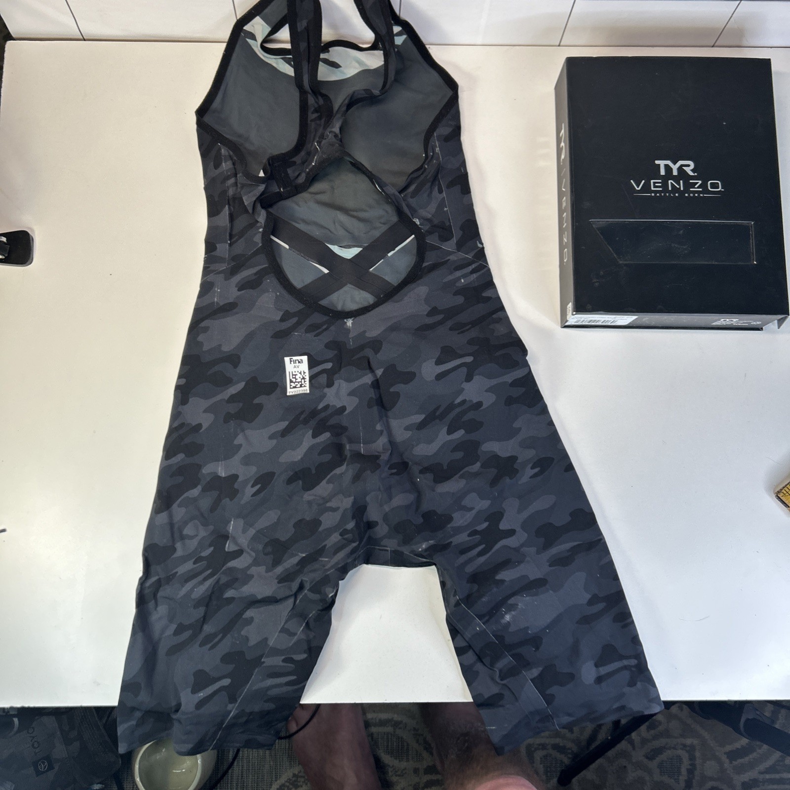 TYR Venzo Camo Women Tech Suit Size 26 Open Back Black Open Box.