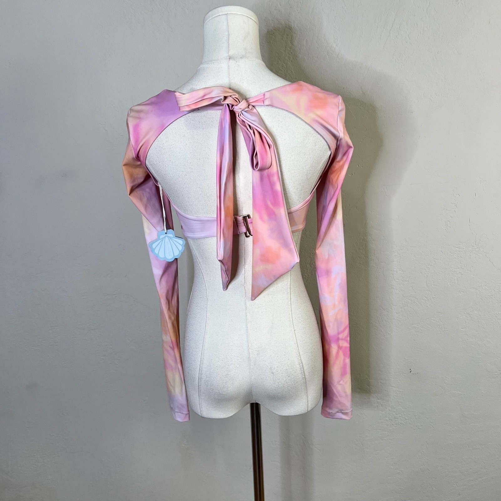 POPFLEX Siren Sweetheart Bikini Top Long Sleeve Crop NEW Size XS Pink Tie Dye