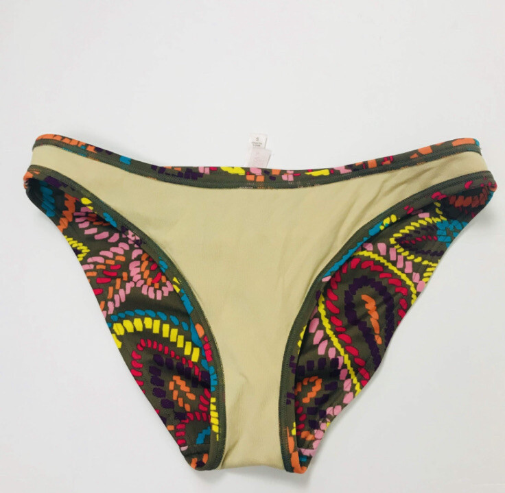 VICTORIA’S SECRET Size Small Swim Bottom Bikini Panty Brown Yellow Paisley Print