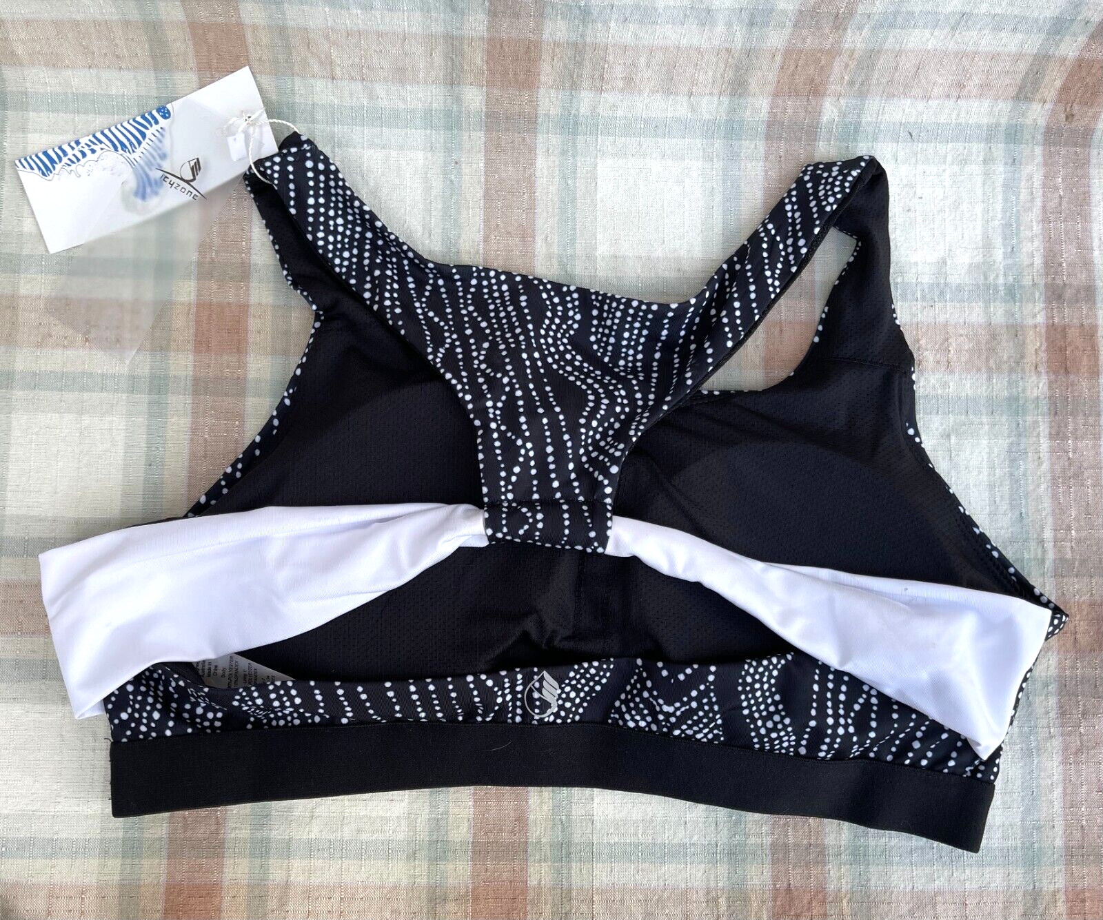 Icyzone Size XL Women’s Black White Print Pullover Racerback Workout Sports Bra