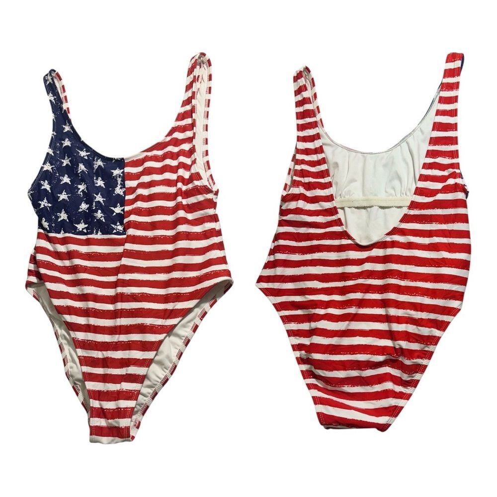 XHILARATION USA RED WHITE BLUE One Piece Swimsuit LARGE PATRIOTIC