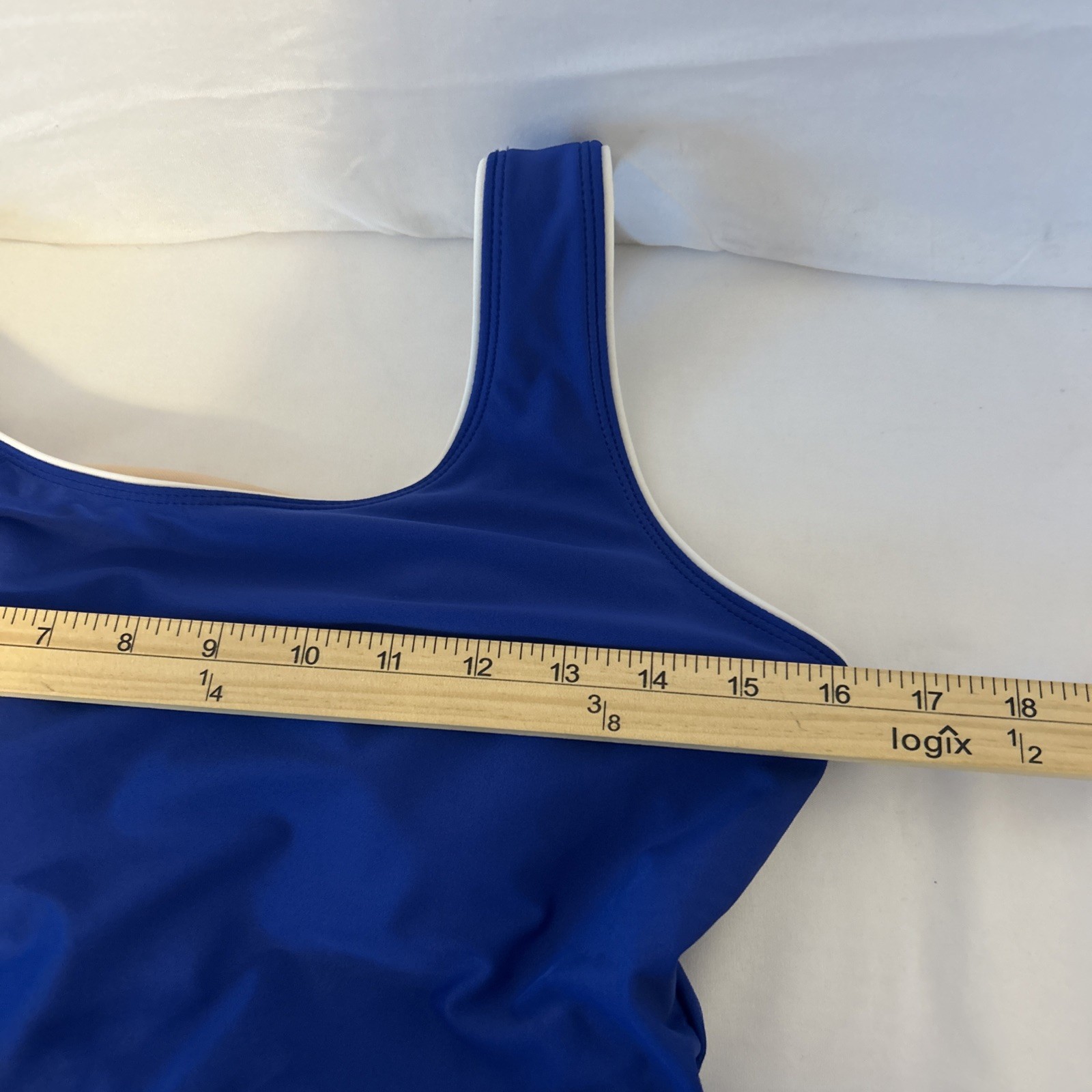 VTG Swim 365 Blue/ White Stripped Hem Spandex One Piece Swim Romper/ Size-14W