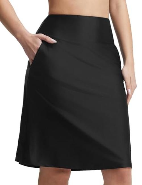 23″ Women’s Swim Skort High Waisted Knee Length Long Swim Skirt Medium Black