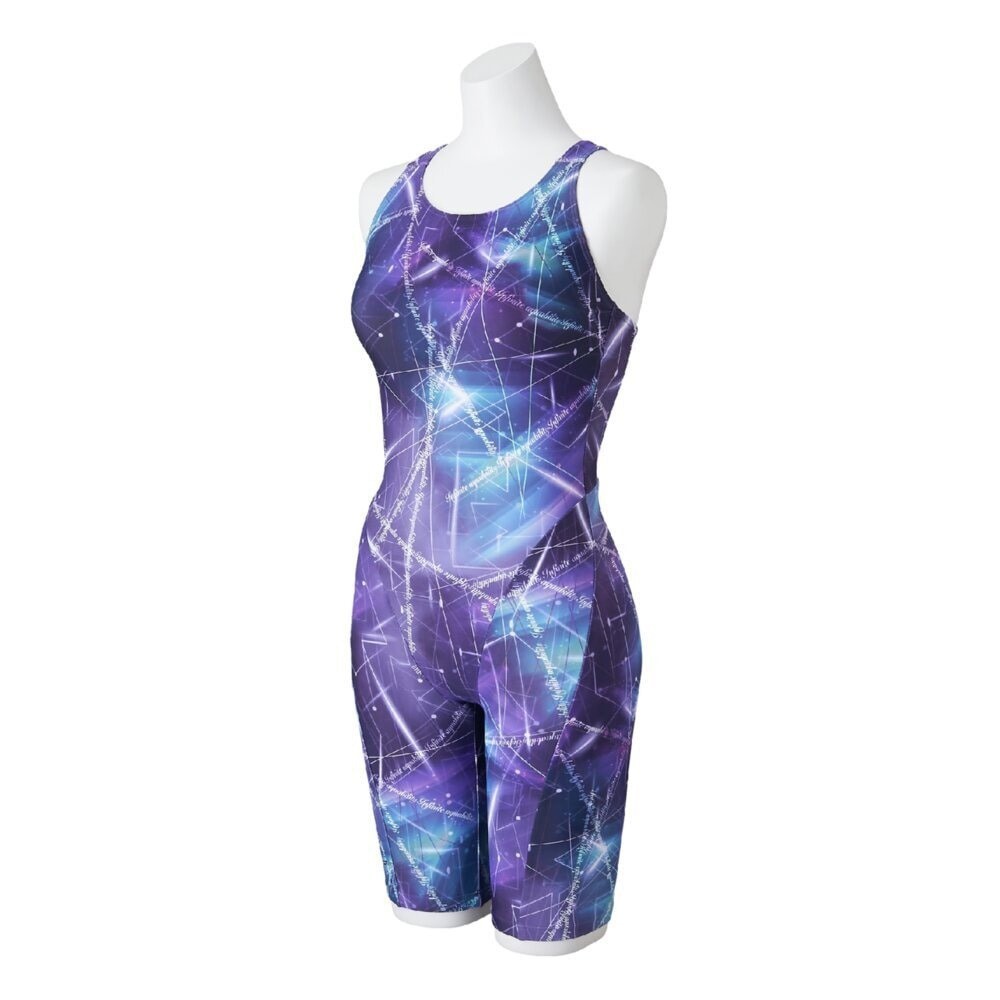 Mizuno Women’s Swim Fitness All-in-One Swimsuit Graphic Pattern Black Stroke ONE