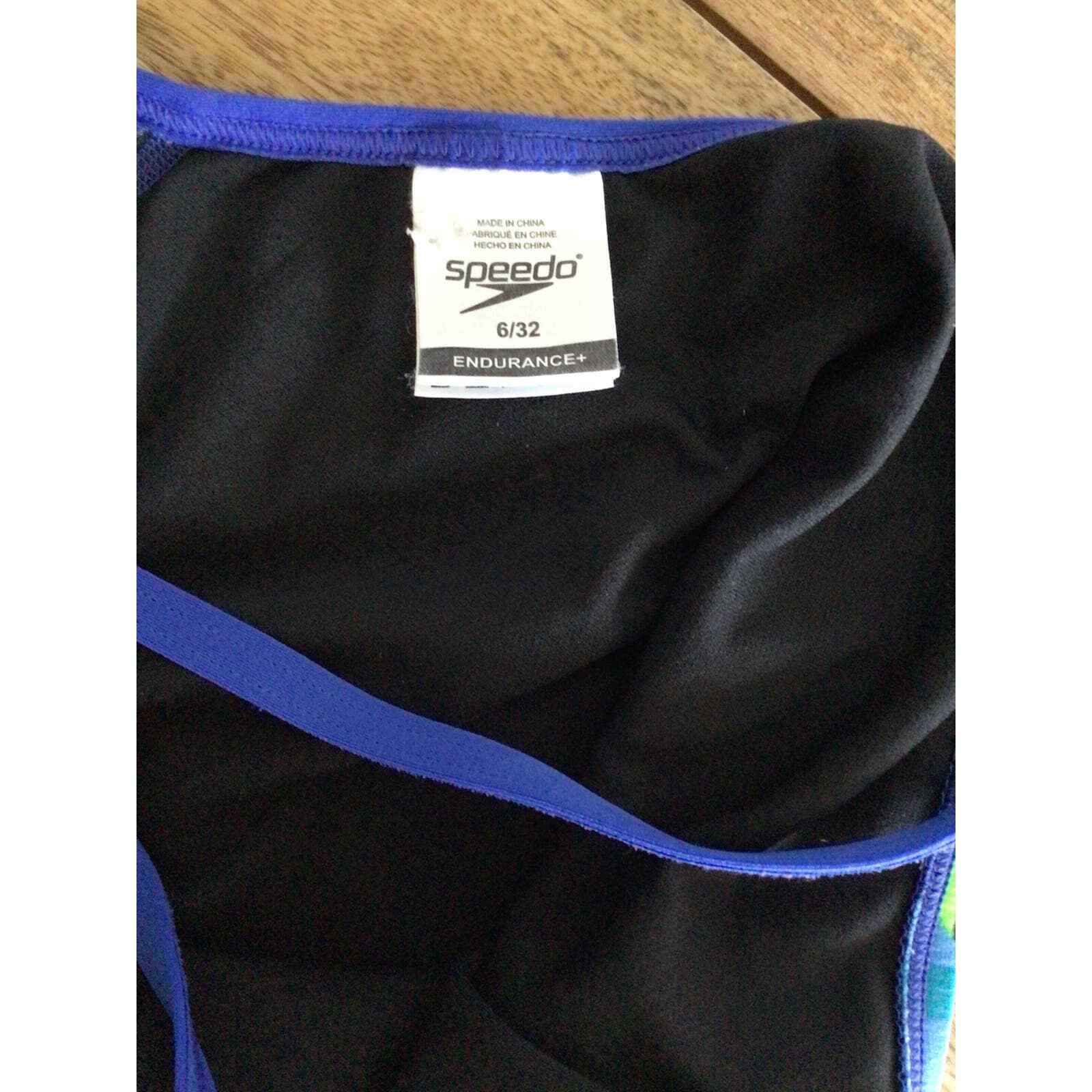 Speedo Endurance 1peice Bathing Swimsuit size 6 Navy Green Blue Black