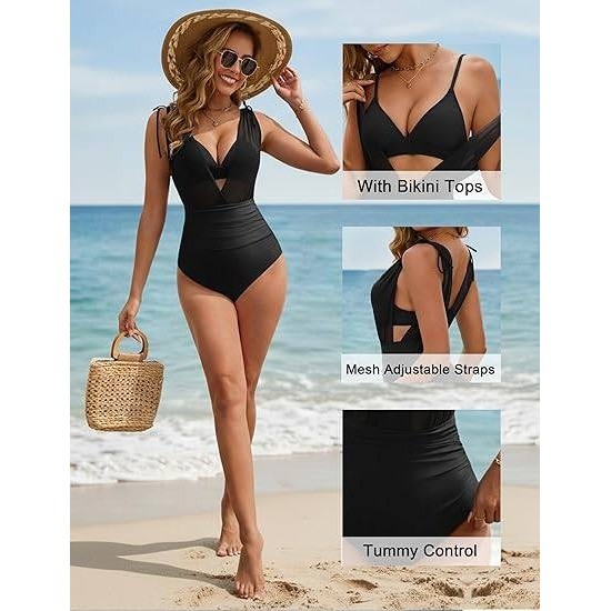 MSRP $20 BMJL Women’s Black M One Piece Swimsuit Mesh Bathing Suit Tummy Contro