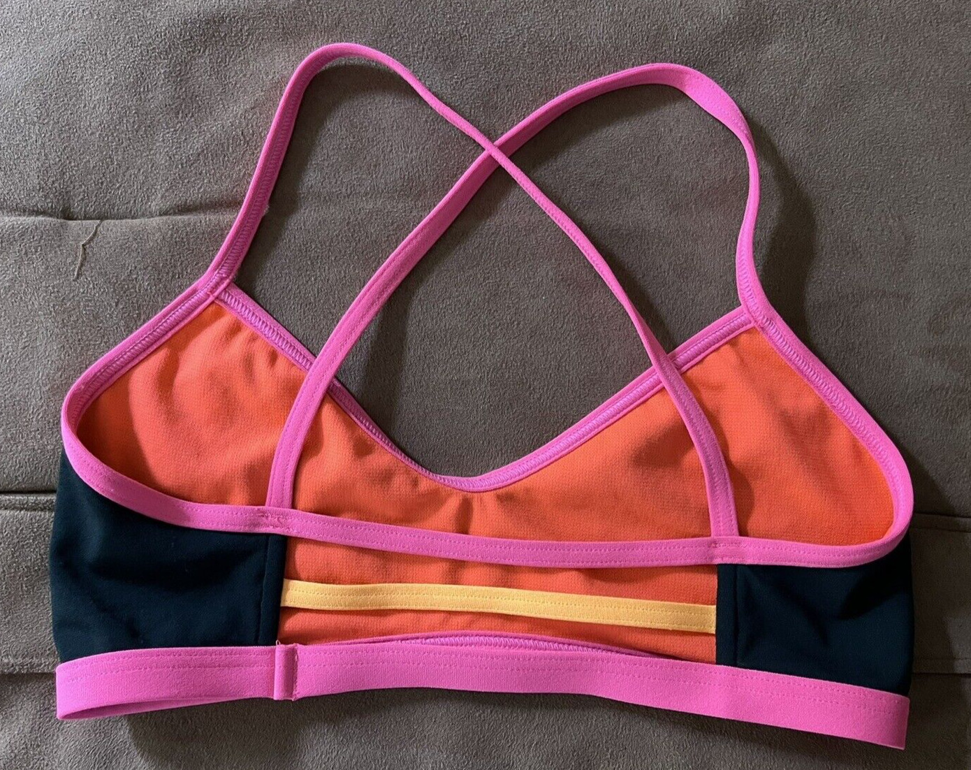 TYR Bikini Top Athletic Crisscross Strappy Black W/ Pink Trim Swimwear S (4/6)