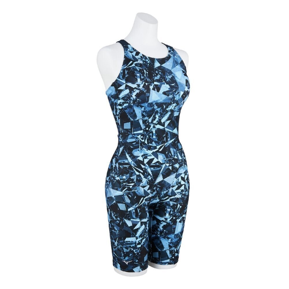 Mizuno Women’s Swim Fitness All-in-One Swimsuit Graphic Pattern Blue Gray 2025