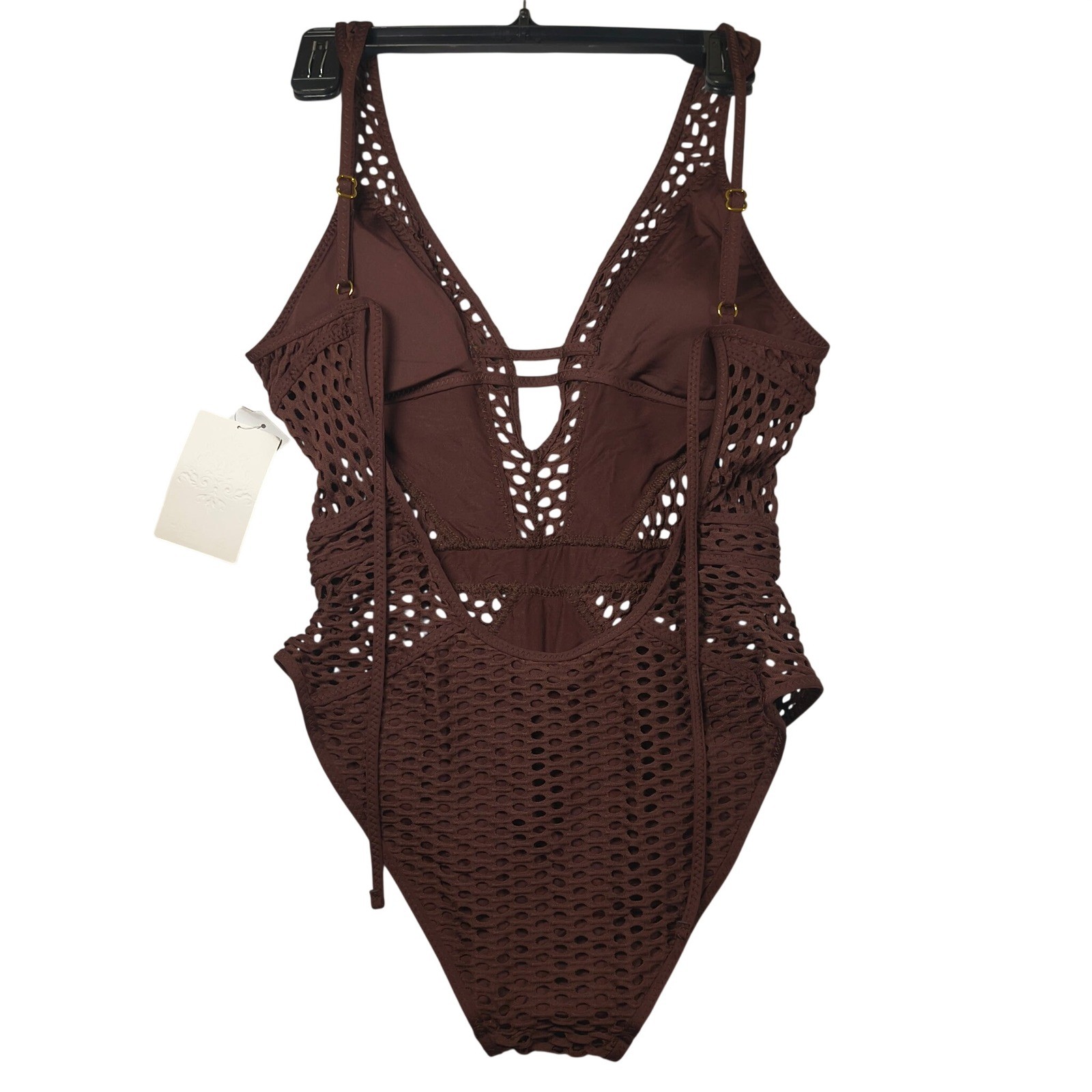 BECCA Rebecca Virtue Show & Tell Plunge One Piece Swimsuit Brown Medium NWT
