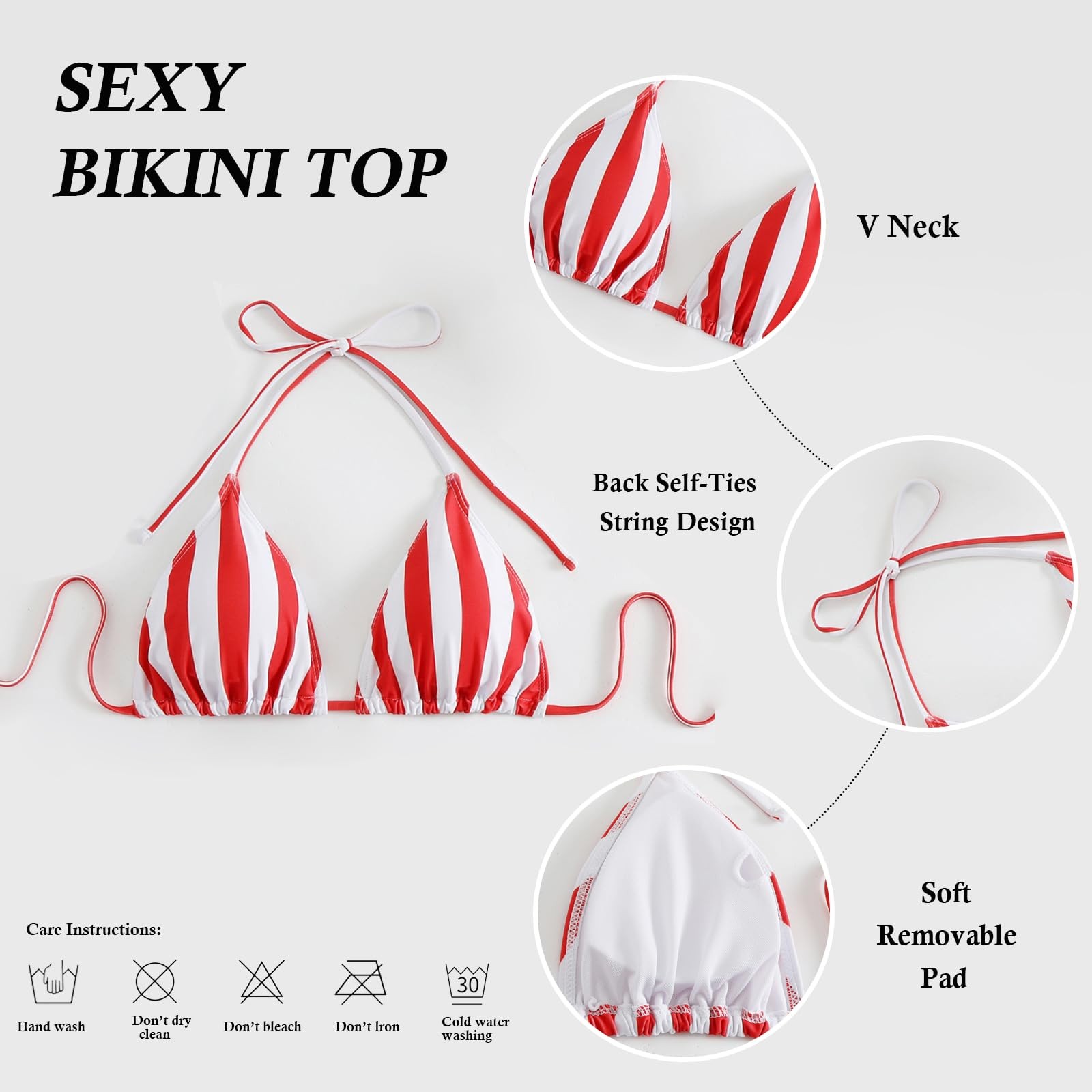 Women’s Sexy V Neck Bikini Sets Halter String Backless Tie Side Bathing Suit M