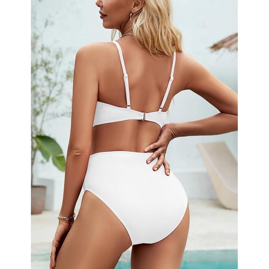 MSRP $39 Zojuyozio Women’s L Two Piece Swimsuit Twist Front Bikini Set Whit
