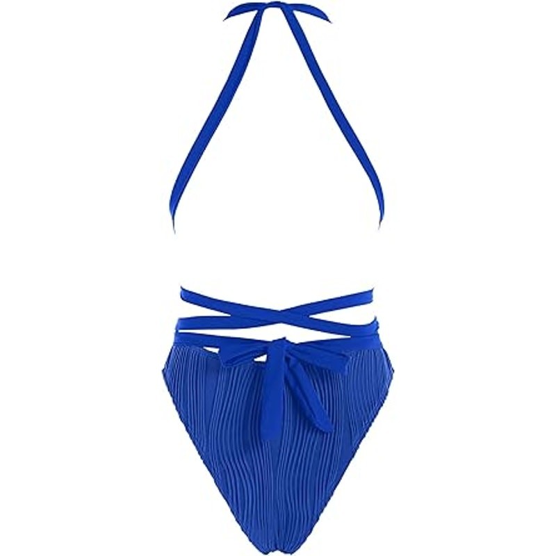 ZAFUL Women Plunging One Piece Swimsuit Backless Cross Tie High Cut Thong One-P