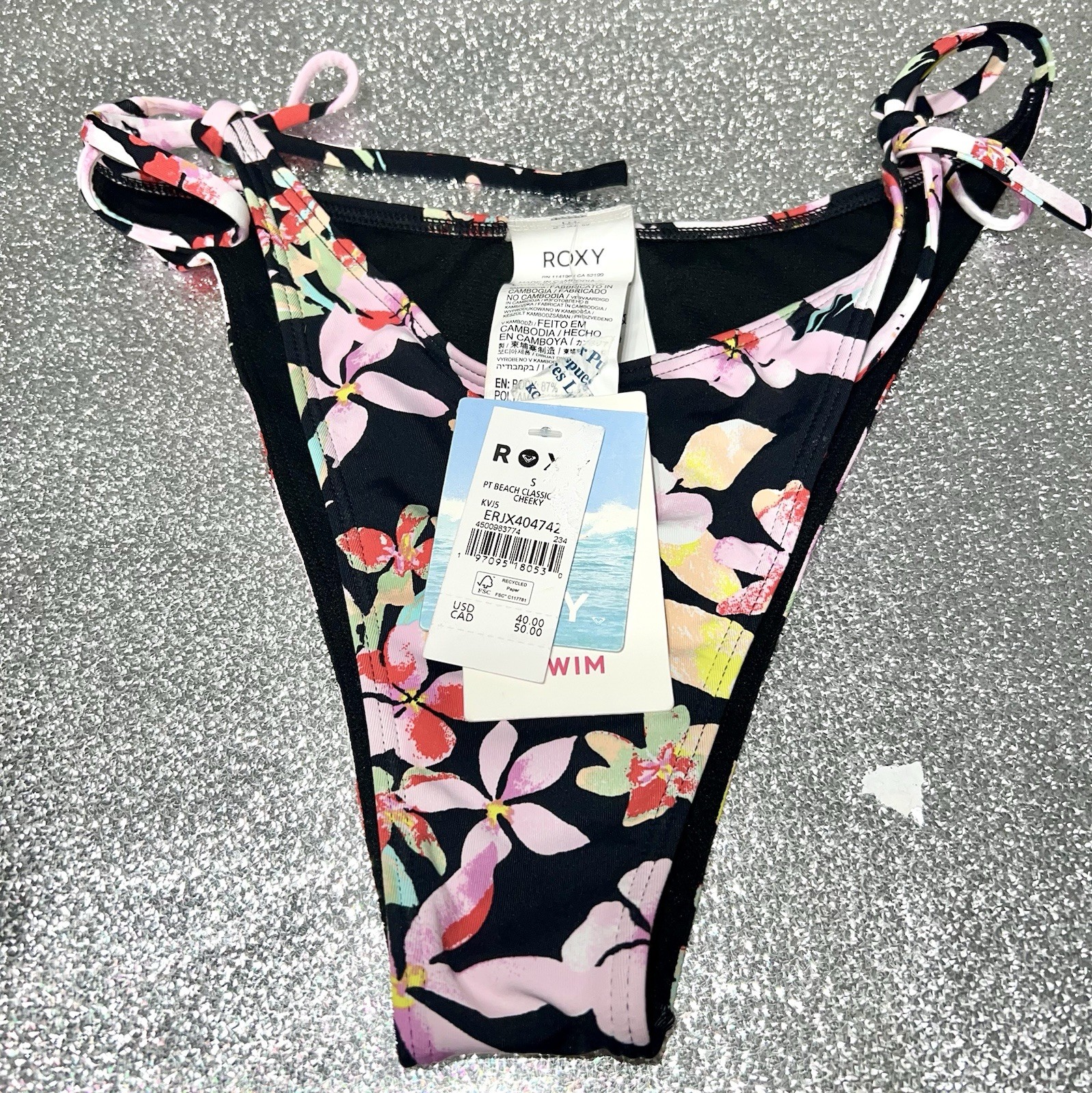 Roxy WOMENS PT BEACH CLASSICS CHEEKY BIKINI BOTTOM ERJX404742 Black Hibiscus S