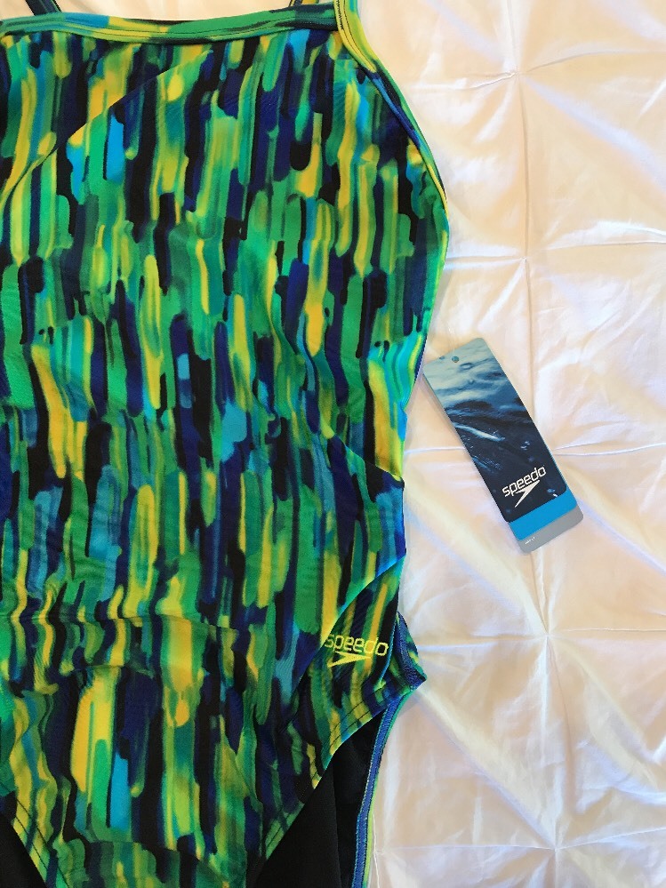 New Womens Speedo Blurry Green Blue Yellow ProLT Racing 28 NWT $40