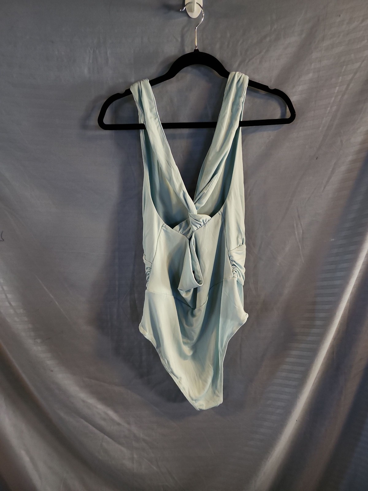 Cupshe Women’s Blue V Neck Ruched One Piece Bodysuit size 14/16