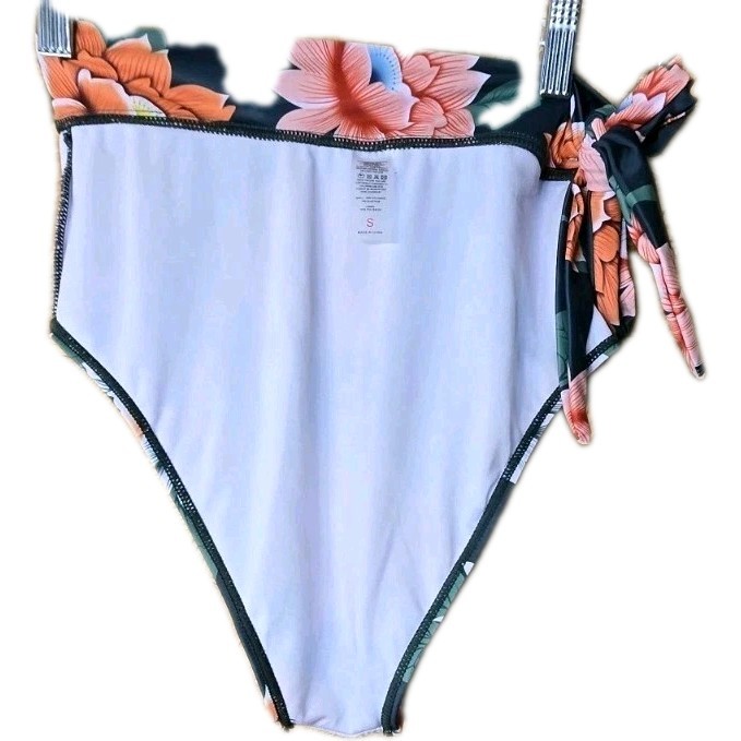 Unbranded Floral Bikini Swim Bottoms Size Sm Side Tie High Waist Full Coverage