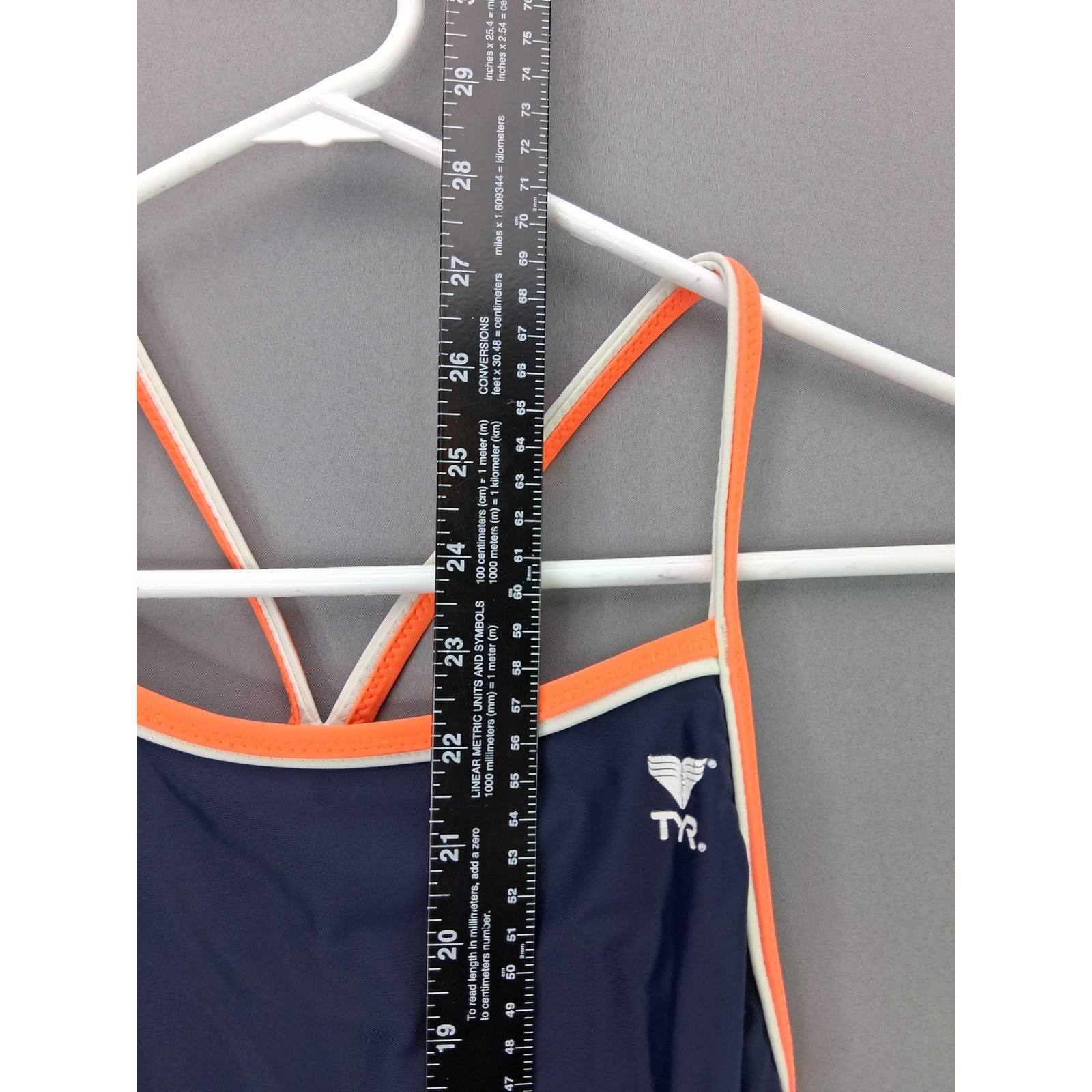 TYR One Piece Swimsuit Competitive Athletic Training Navy Orange Blue 24