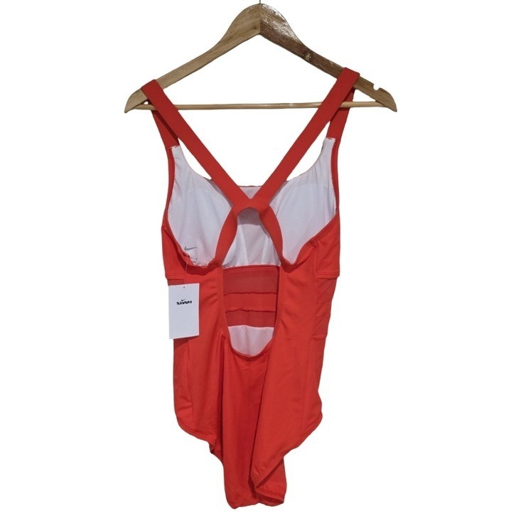 NIKE MESH SOLID EDGE V-BACK SWIMSUIT ONE PIECE CORAL RED SIZE XL NEW COMPETITION