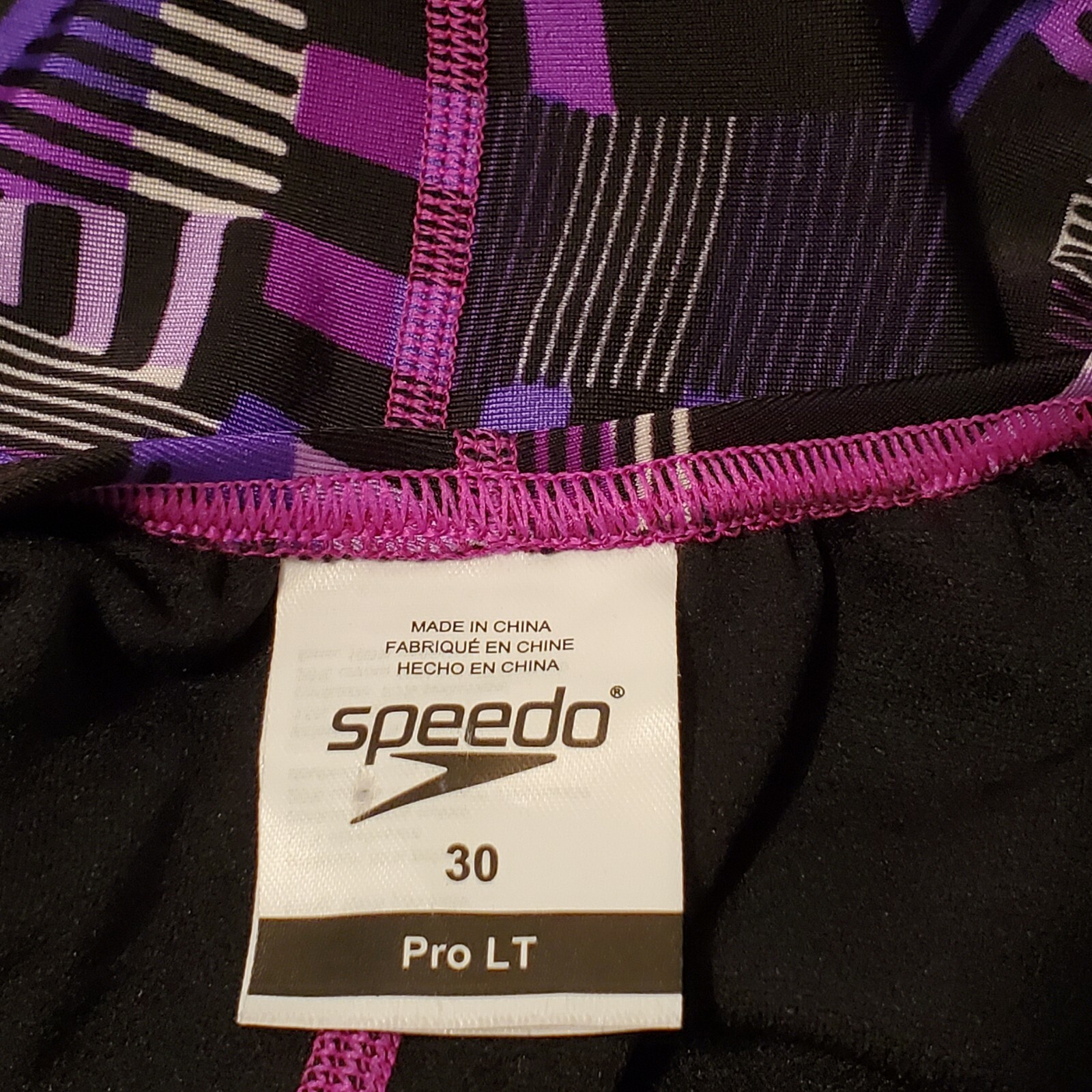 Speedo Pro Women One Piece Swimsuit Stripe Open Back Purple Pink Swim Geometric