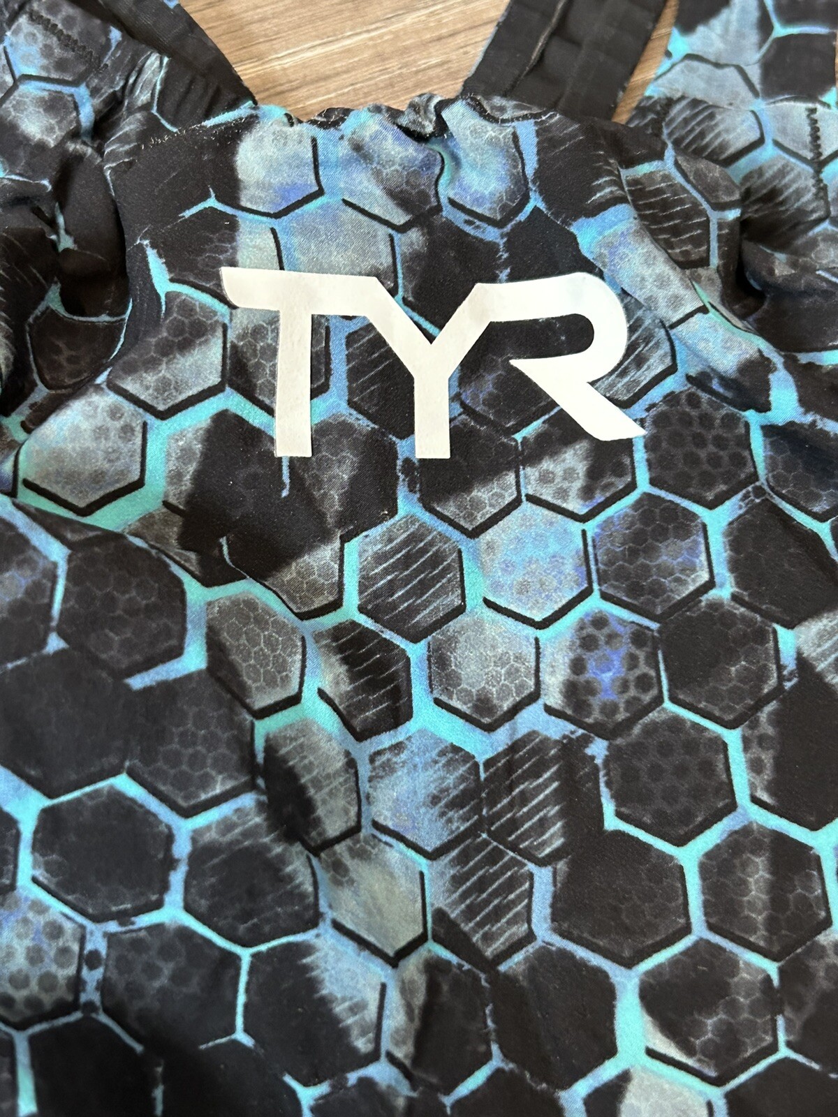 TYR Avictor Tech Suit Swim Suit Womens 25 Black Blue Knee Skin Open Back FLAW