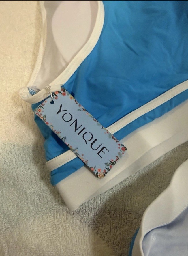 YONIQUE Women’s Two Piece Tankini Swimwear Blue White Striped for Swimming