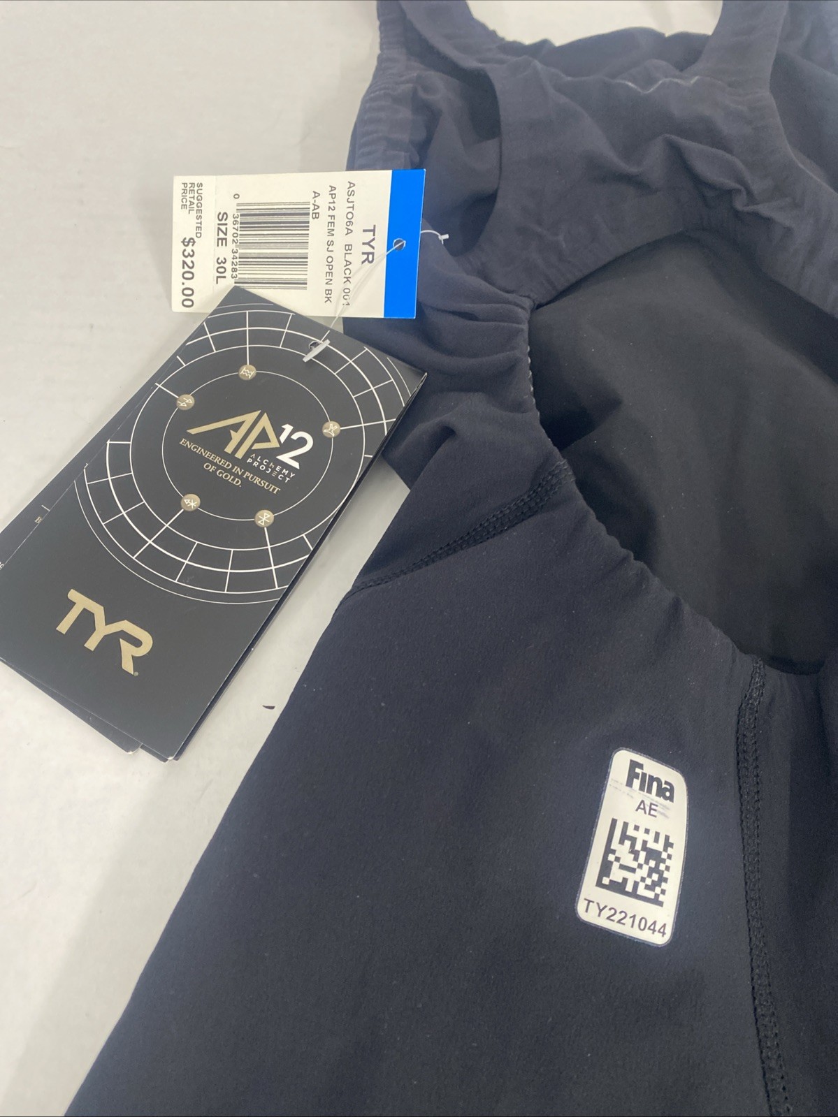 TYR competition swim suit ASJTO6A BLACK AP12 FEM SJ OPEN BK 30L NEW $320 B8