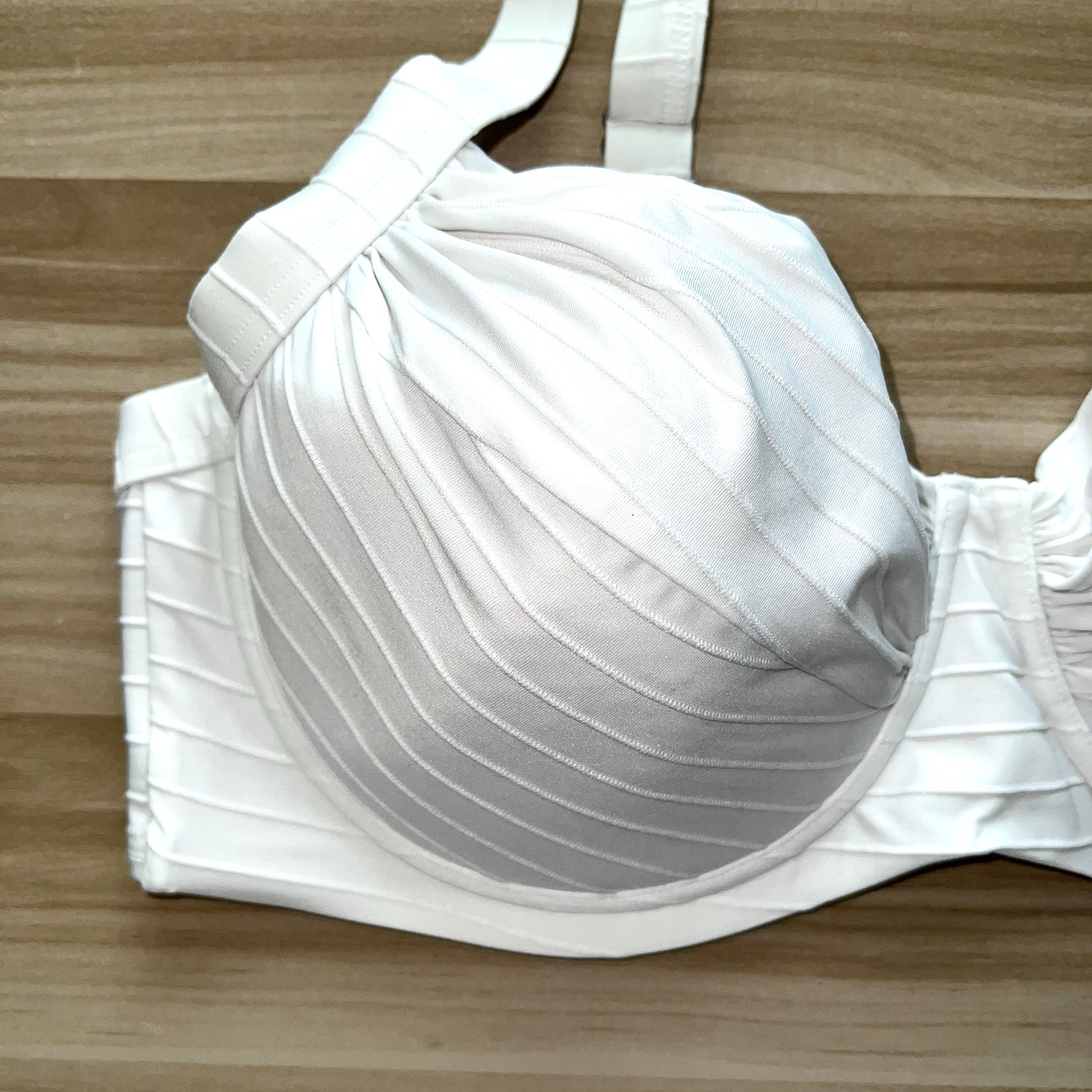 Lands’ End 18W Bikini Swim Top White Underwire Bra Lined Ruched Plus Size