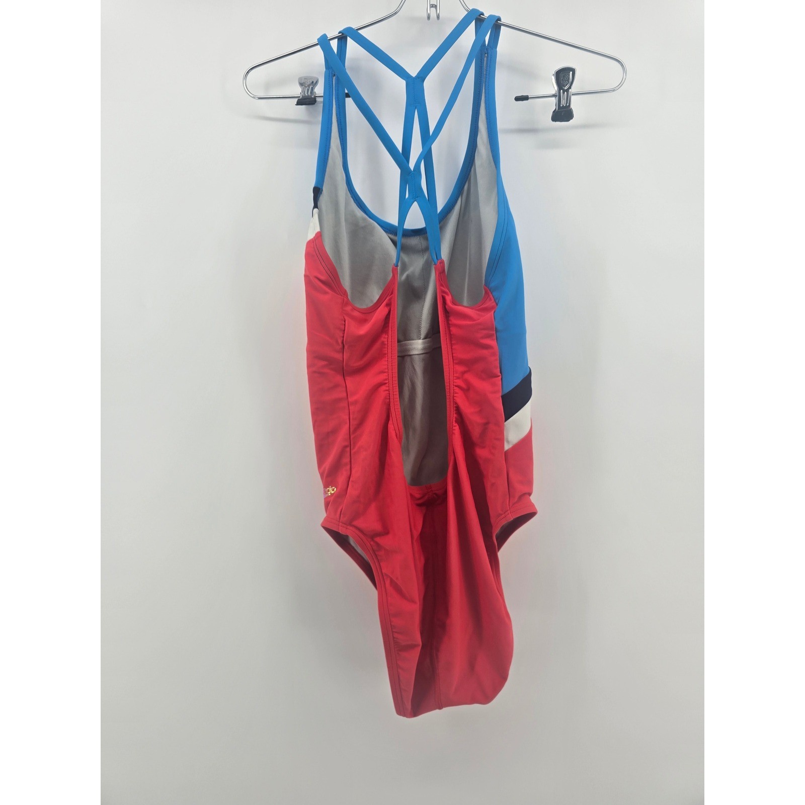 Speedo One Piece Swimsuit Womens 26 Red Blue Colorblock Flyback Strappy Training