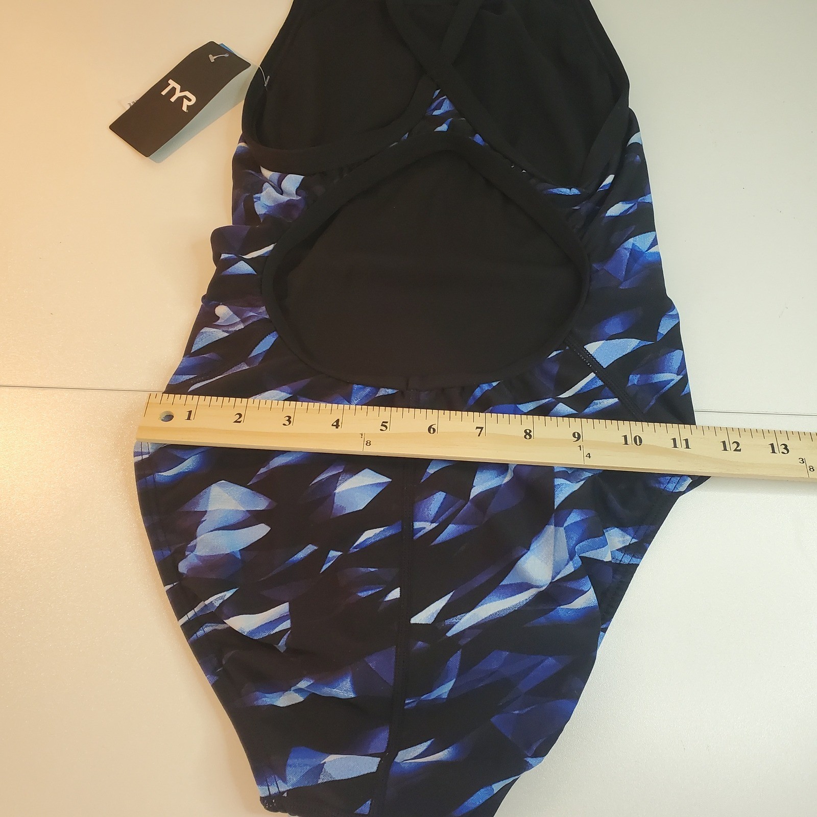 TYR Durafast Elite Diamondfit One Piece Swimsuit Blue Black Geometric Size 30 S