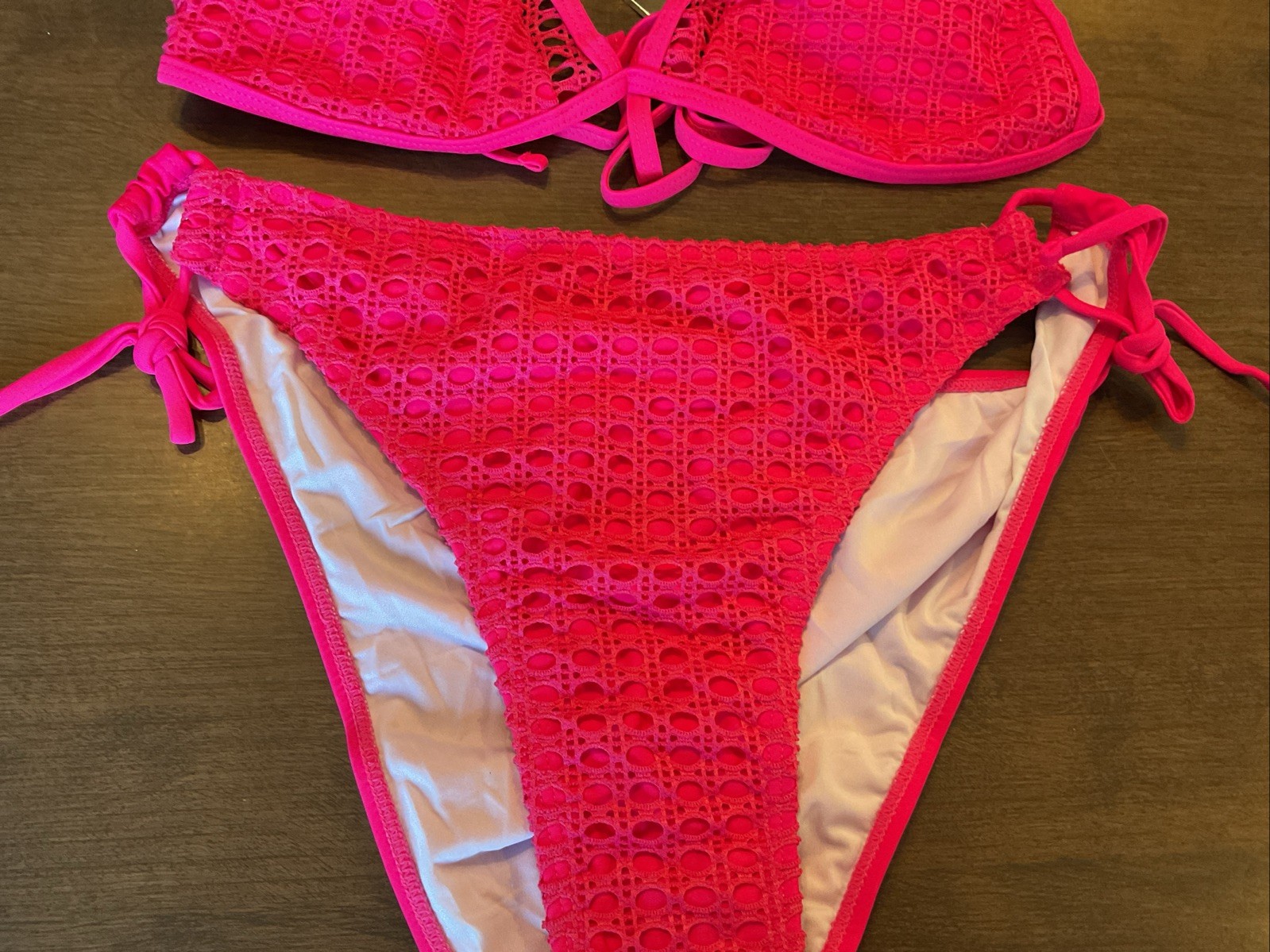 Zaful Women’s 2 Piece Triangle String Bikini Swim Set Hot Pink Size XL 12-14 NWT