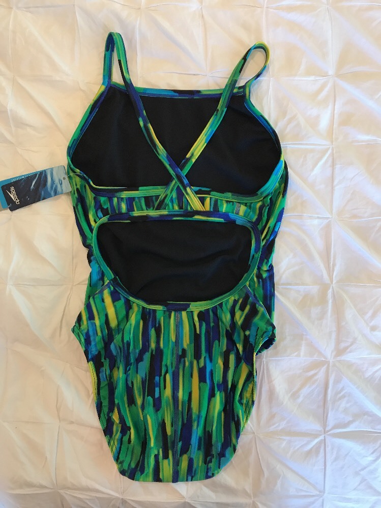 New Womens Speedo Blurry Green Blue Yellow ProLT Racing 28 NWT $40