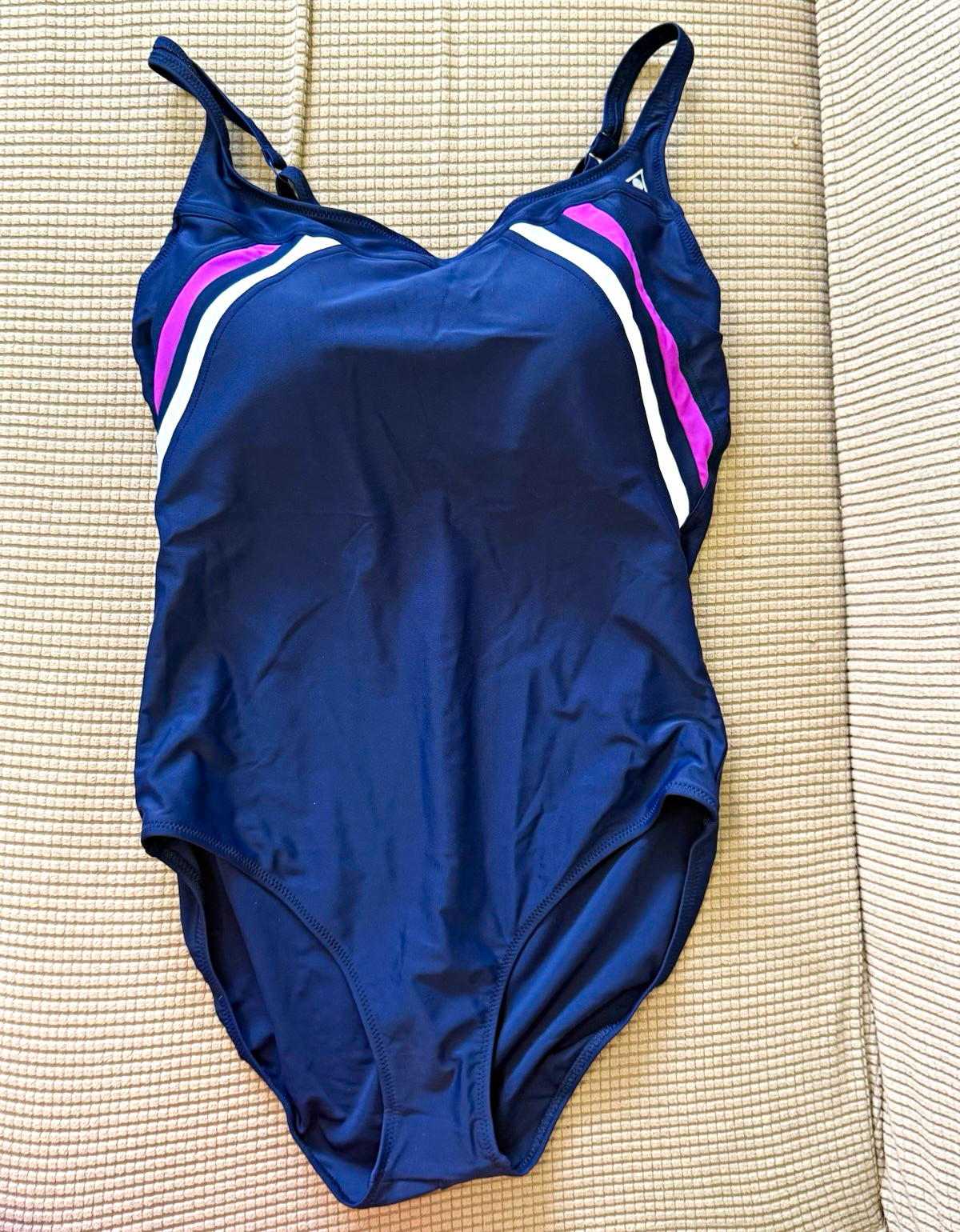 Aqua Sphere Women’s Competitive One Piece Swimsuit Navy Stripe Size 40