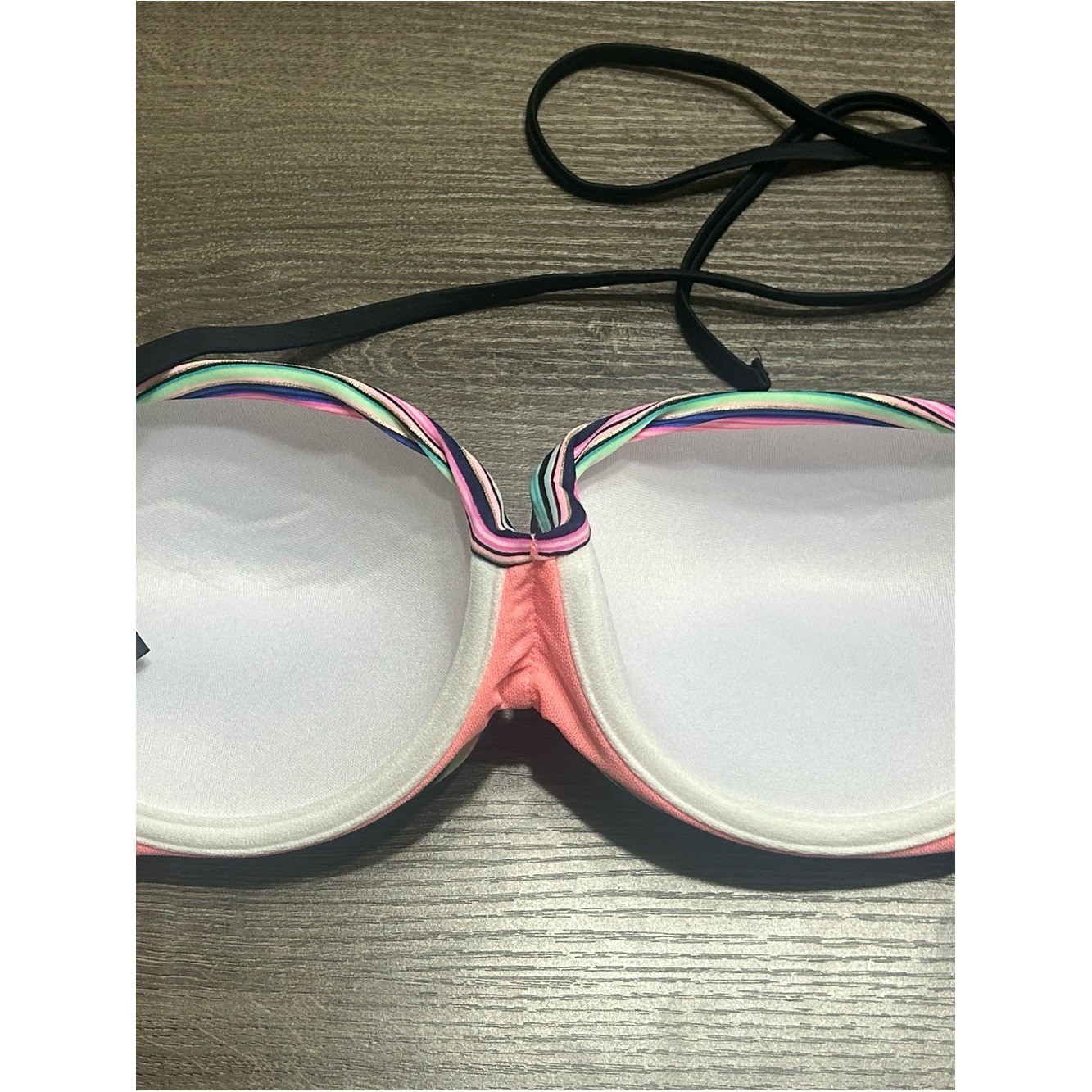 Endless Sun Bright Striped Pink Multi Bandeau Swim Top Women Swim Large NWT Beac