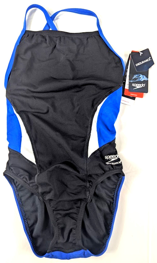 *NEW* Speedo Women’s Edge Splice One-Piece Swimsuit Black/Blue – 30