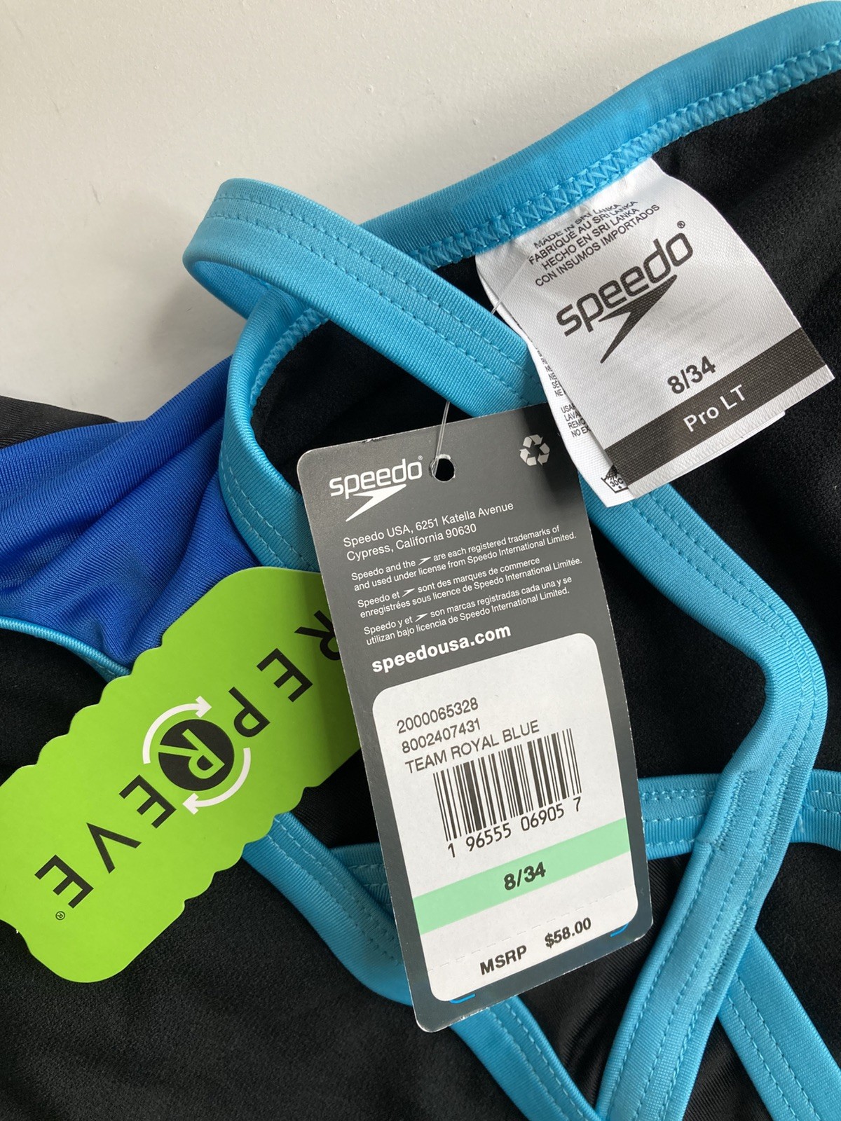 Speedo Pro LT Team Royal Blue One Piece Womens Swim 8/34 NWT