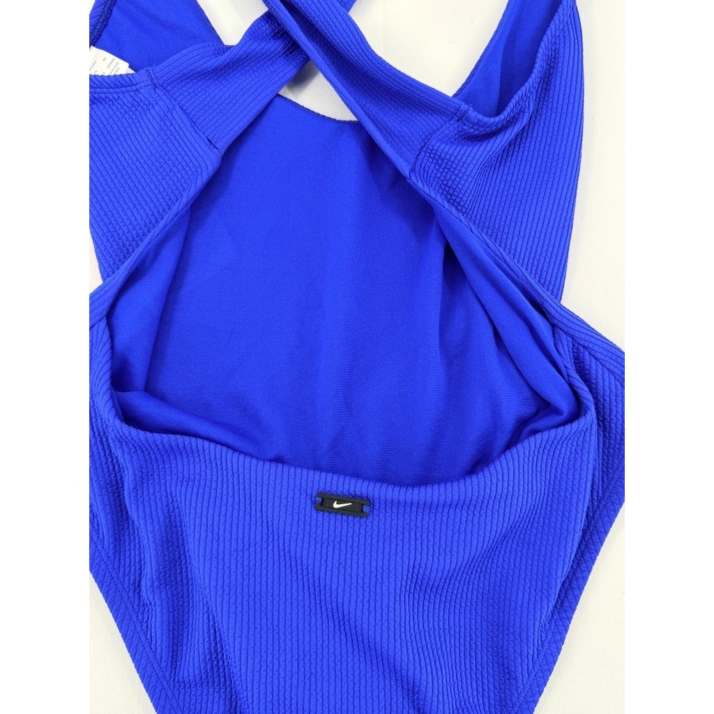 Nike Ribbed Cross Back One Piece Swimsuit Blue XL NWOT