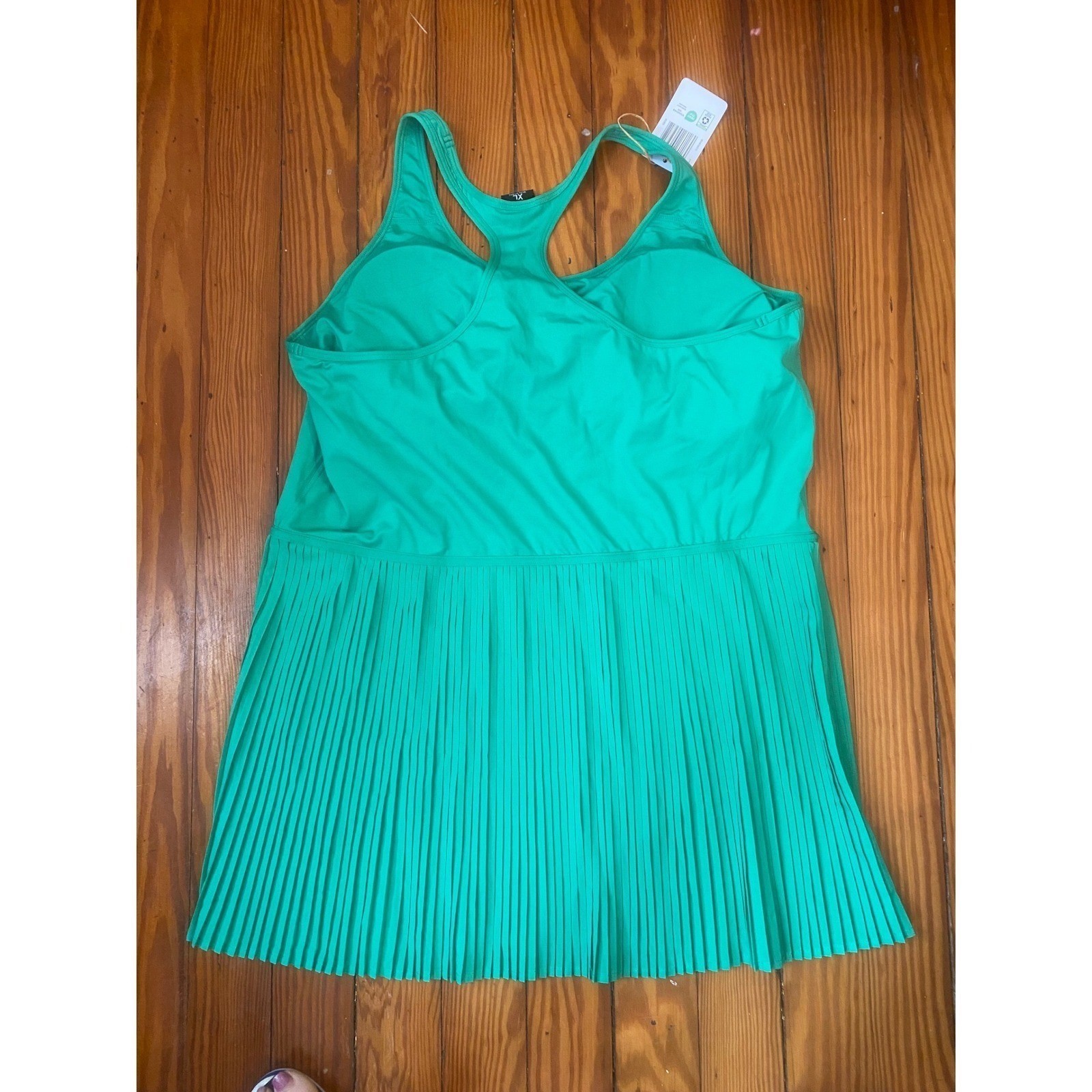 Crane swimsuit Dress Green Pleated Racerback XL 16-18 Beach resortwear