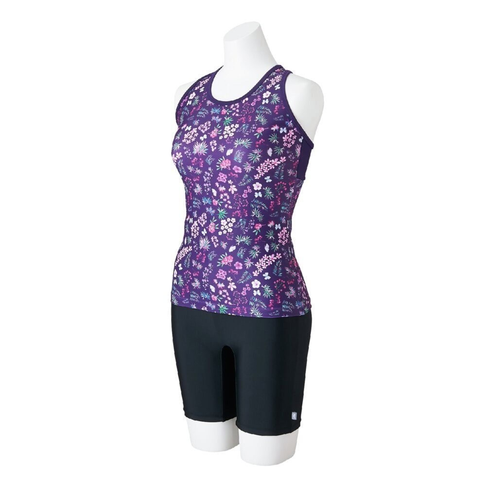 Mizuno Women’s Aqua Fitness Two-Piece Set (anti-roll buttons) Floral Pattern