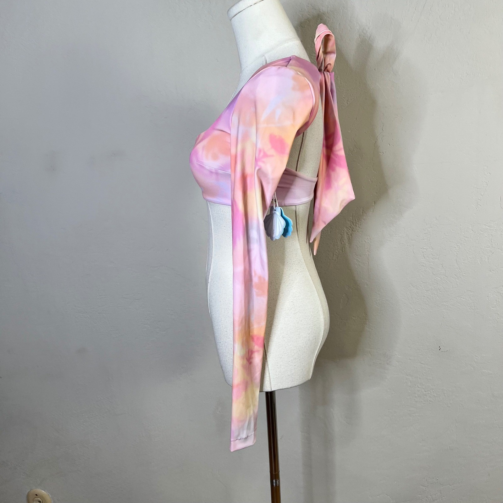 POPFLEX Siren Sweetheart Bikini Top Long Sleeve Crop NEW Size XS Pink Tie Dye