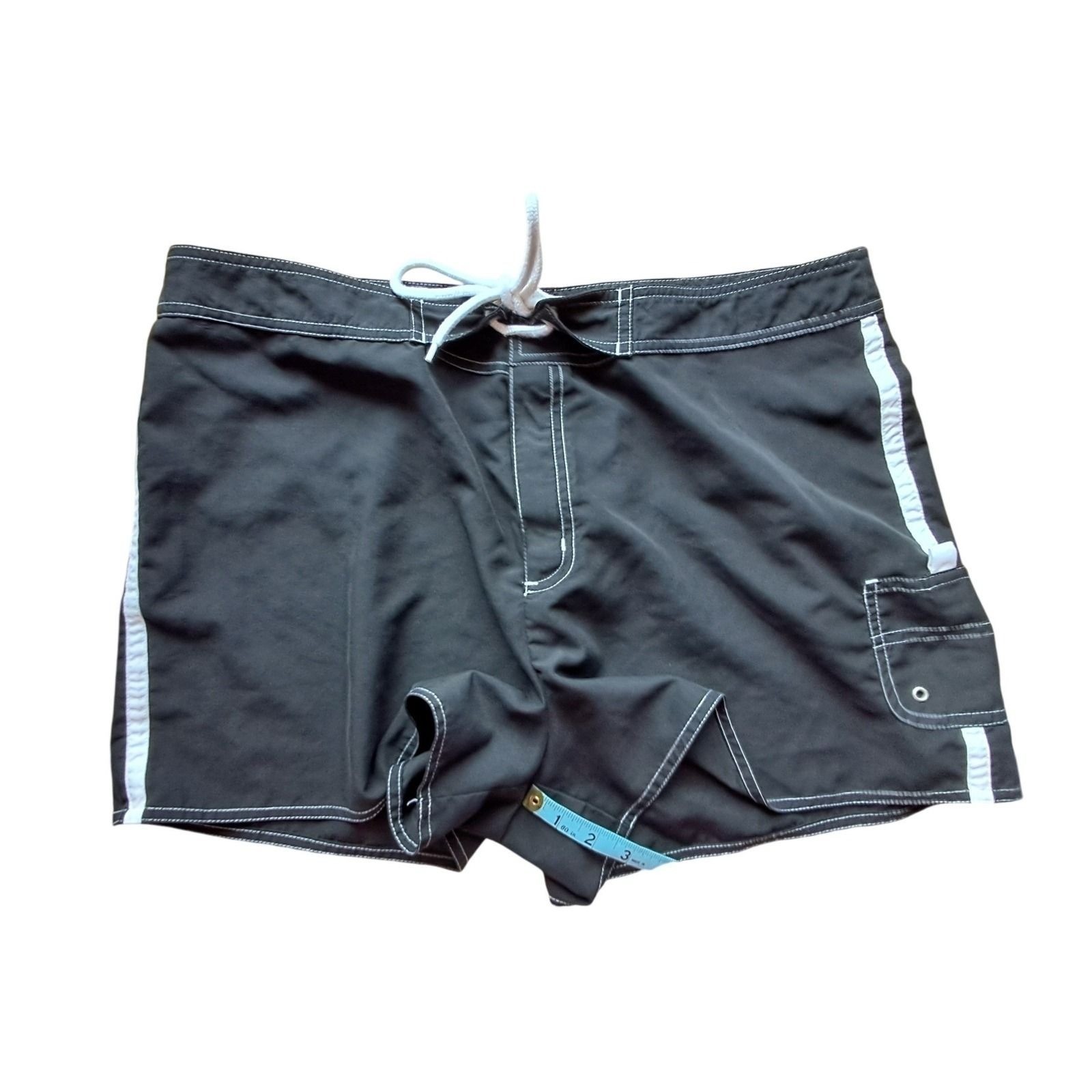 St Johns Bay Womens XL Black Board Shorts White Stripe Swim Trunks Cargo Pocket