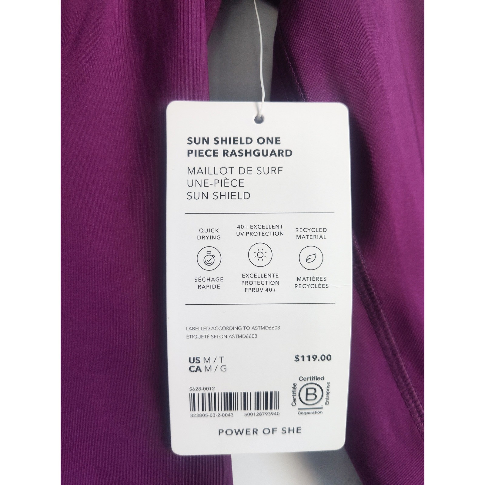 New Athleta Swimsuit Rashgaurd Medium Tall One Piece Purple Long Sleeve Zip