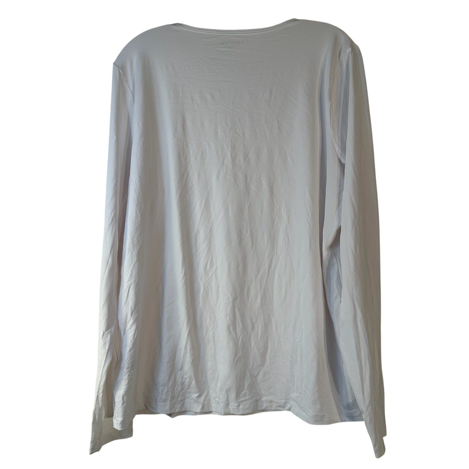 Lands End Womens XL White Long Sleeve Crew Neck Stretch Top Nylon Spandex 18