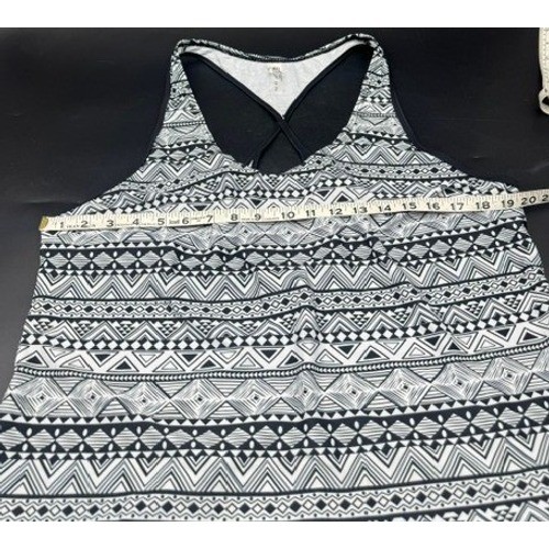 Womens XXL Black White Geometric Tribal Print Racerback Active Swim Top NEW